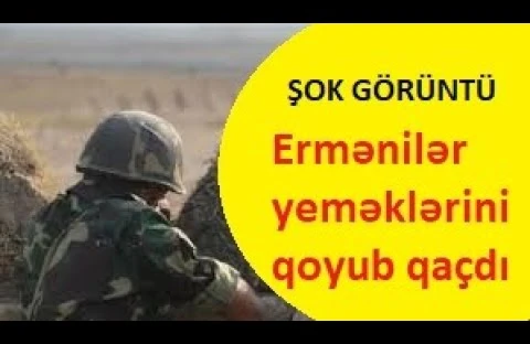Erməni əsgərləri yeməkləri qoyub postdan qaçdı  - Yeməyi itə verdilər yemədi (VİDEO)