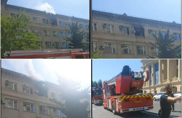 Canlı yayım zamanı Ədliyyə Nazirliyi yanmağa başladı