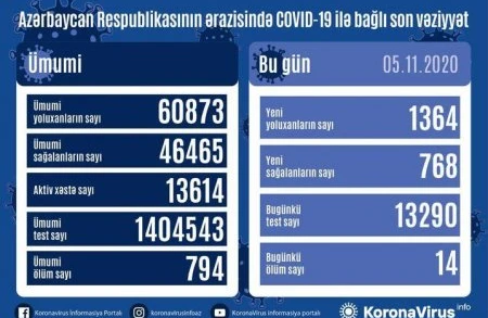 ÖLKƏDƏ KORONAVİRUSA YOLUXANLARIN SAYI SÜRƏTLƏ ARTIR - Günün statistikası