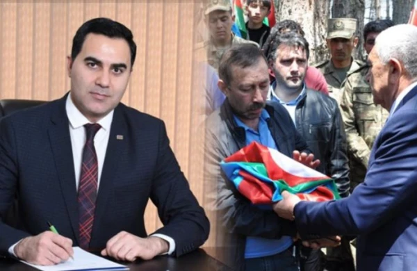 Şəhidin dəfnində bayrağa hörmətsizlik edən icra başçısına etirazlar var - VİDEO