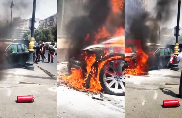 Bakıda "BMW" yandı - ANBAAN VİDEO