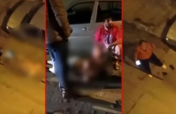 Qadın kişini küçədə lüt soyundurub döydü - Hadisə anının videosu
