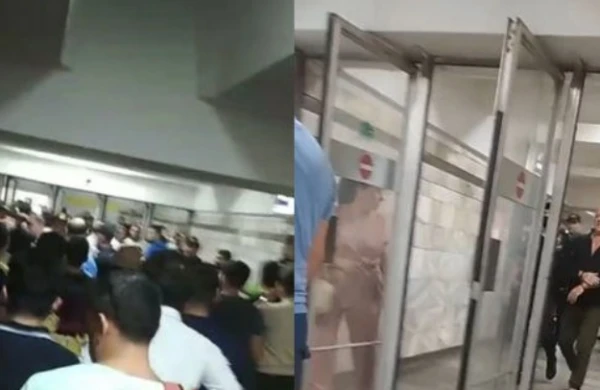 “Əhmədli” metrosunda sərnişinlər polislə DALAŞDI: Saxlanılanlar var - VİDEO