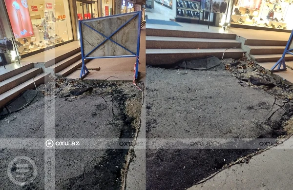 Bakıda ŞOK: Yeni asfalt çəkilən ərazi bir gün sonra TAMAMİLƏ ÇÖKDÜ