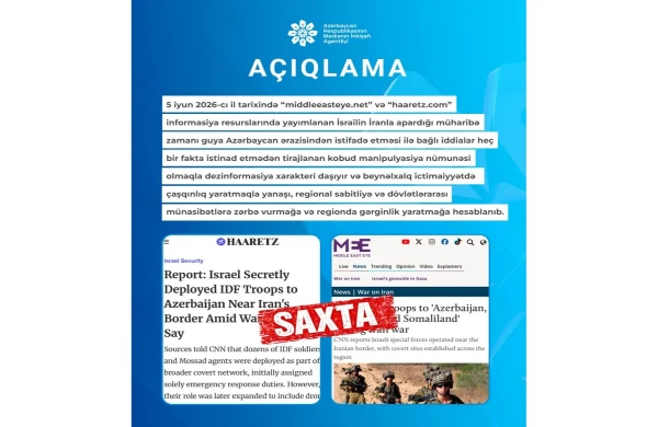 MEDİA: Azərbaycan ərazisinin İsrail-İran müharibəsində istifadə olunması ilə bağlı iddialar dezinformasiyadır