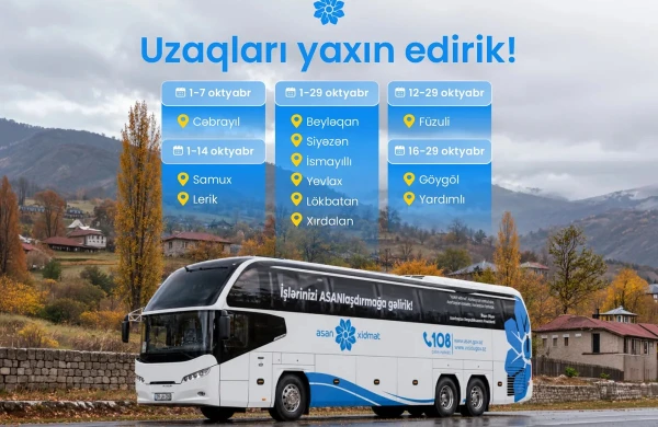 Oktyabrda səyyar "ASAN xidmət"in fəaliyyət göstərəcəyi ünvanlar açıqlanıb&nbsp;